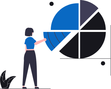 woman analyzing segmented pie chart