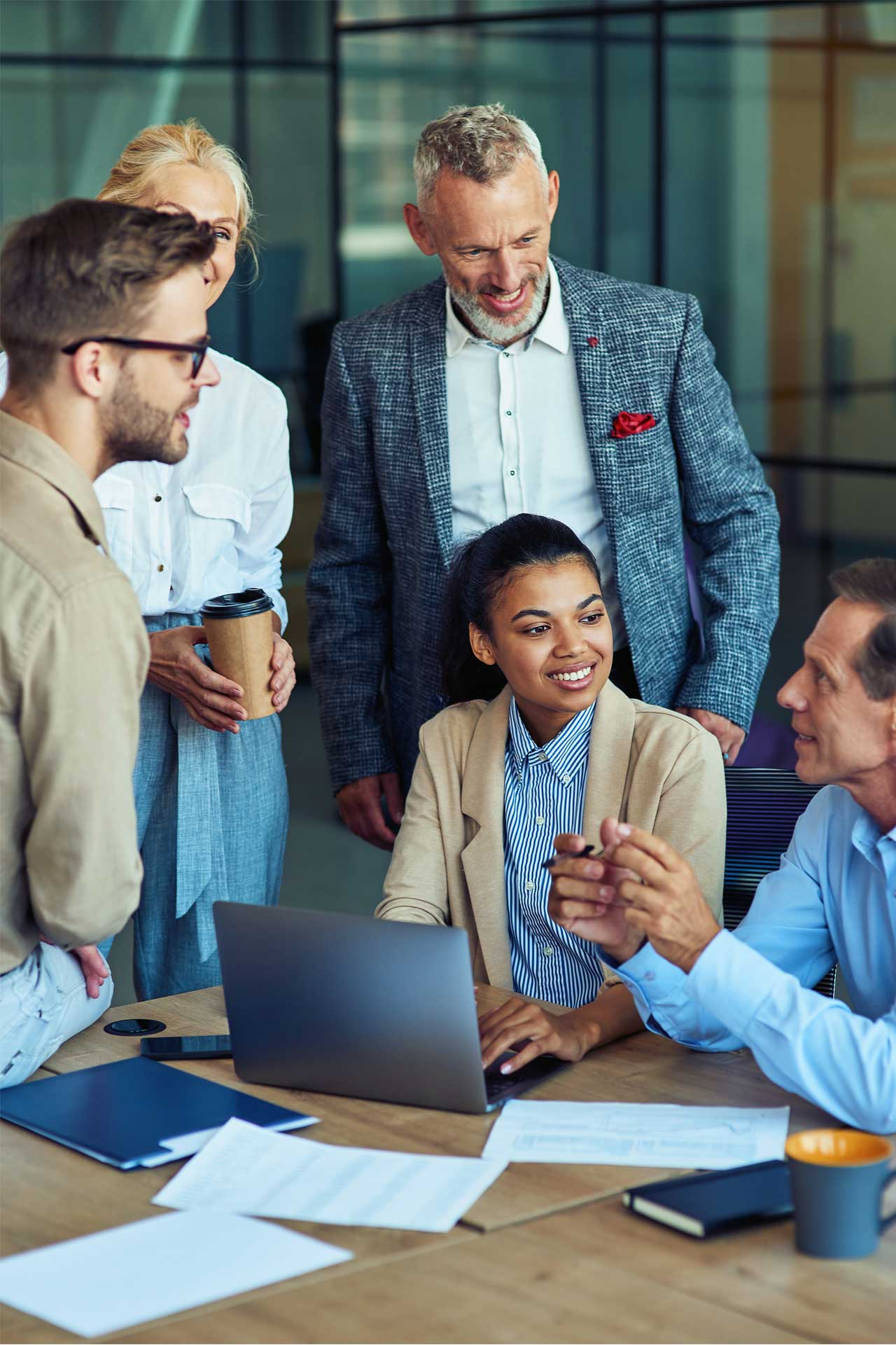 team collaborating in modern office