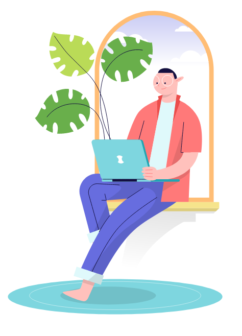 focused work by sunny window