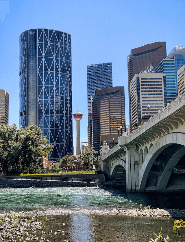 california skyline with river and bridge