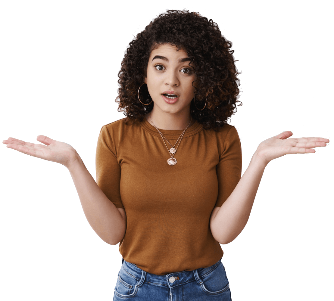 woman shrugging with surprised expression
