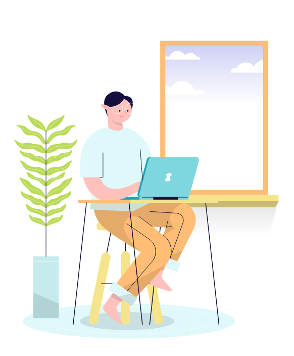 working barefoot by the window