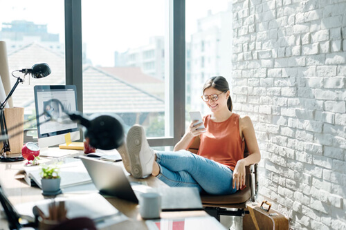 relaxed woman working from home