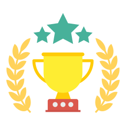 gold trophy with three green stars