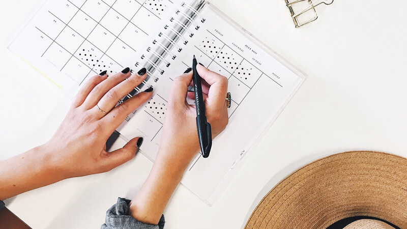 top-down view of planning in a calendar